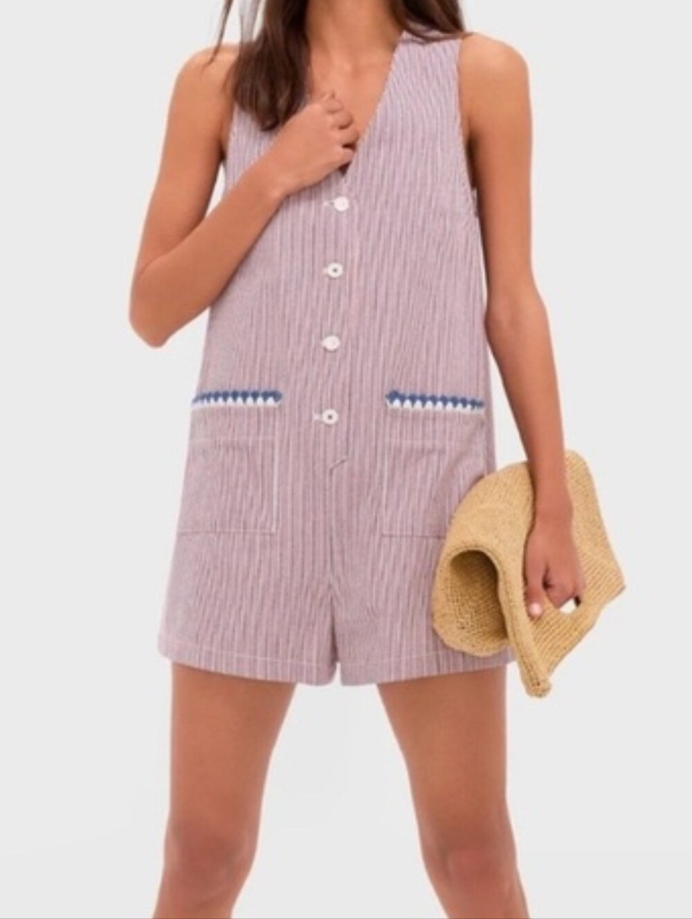 Tuckernuck Myla Romper Navy & Red.